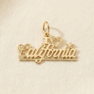 Vintage 14k Yellow Gold I Love California Script Charm Pendant 1980s
